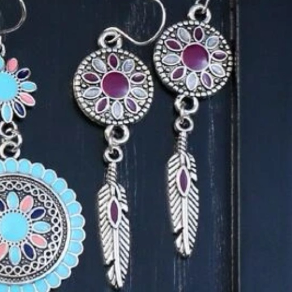 Shein Feather Earrings 🪶 Red/Silver